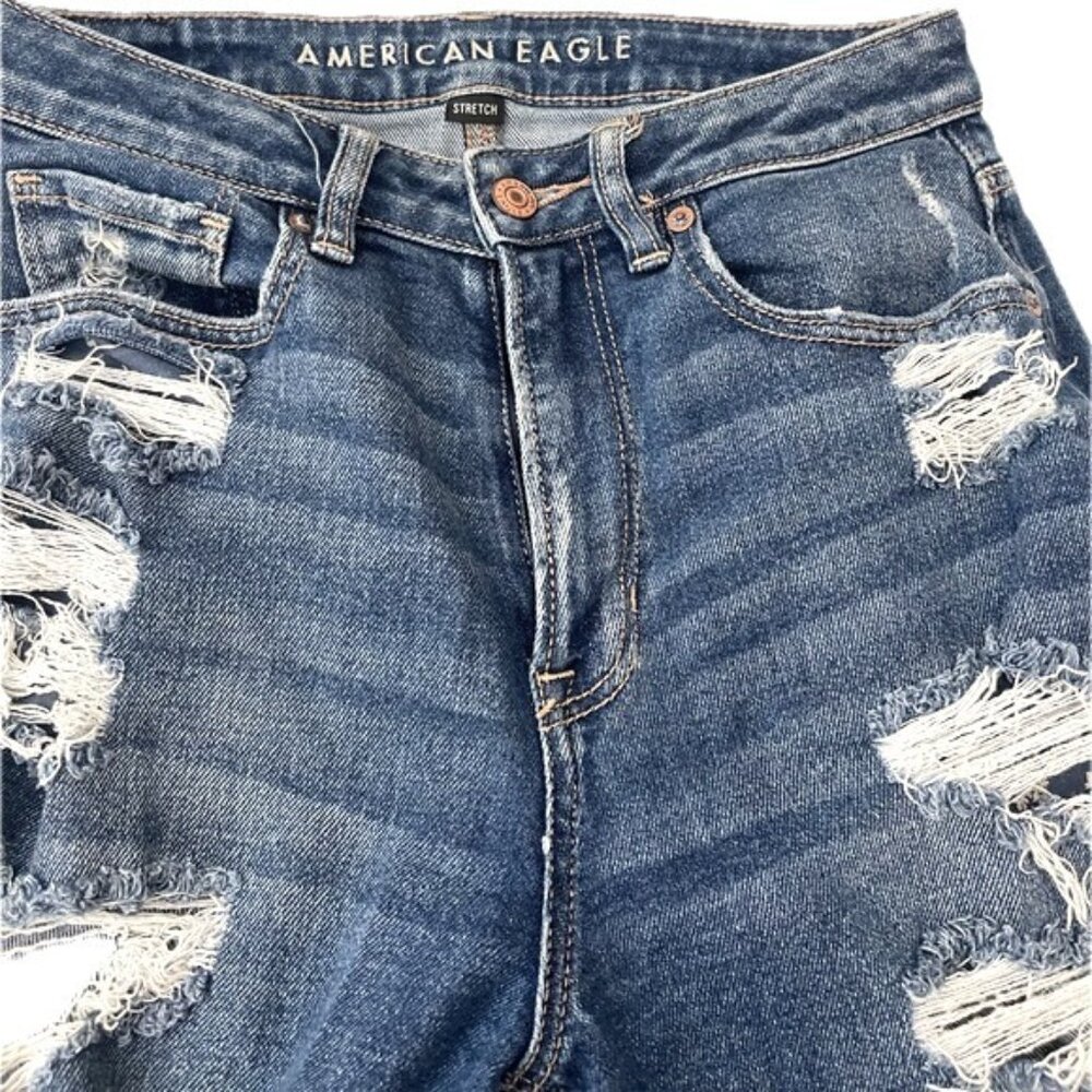 American Eagle Womens High Waisted Distressed Ripped Skinny Jeans Medium Wash Si